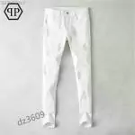 jeans slim philipp plein pour homme paris crane percage a chaud blanc